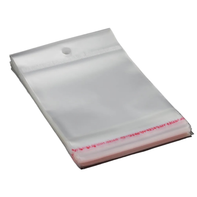 Polyprop Cellophane Selfseal Bags 8x28cm Punch Hanging Hole 100pack