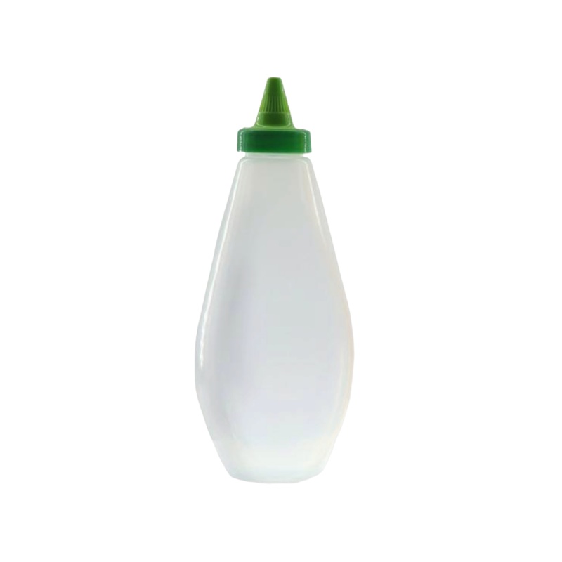 Regent Flat Plastic Squeeze Sauce Bottle 500m Natural with Green Witch Hat Cap 1pc 12172