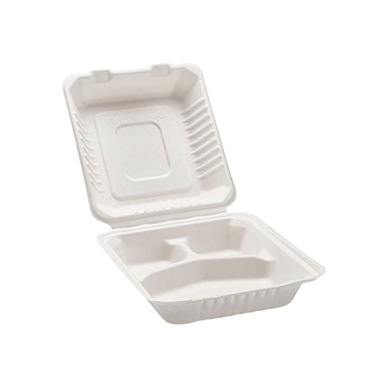 Biodegradable Lunchbox 3-Compartment Takeaway Clamshell 9inch