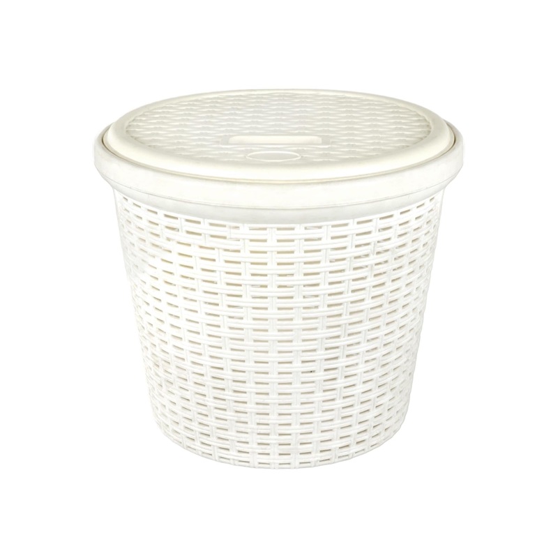 Laundry Slotted Linen BinBasket Round Cream 429