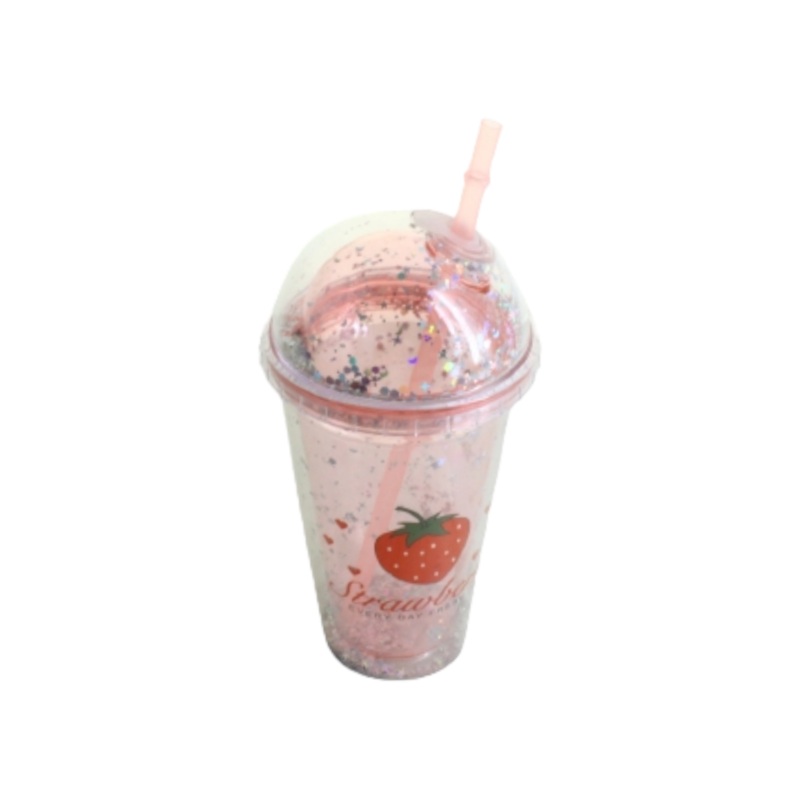 Acrylic Smoothie Tumbler 450ml with Straw and Dome Lid Strawberry XBOT123