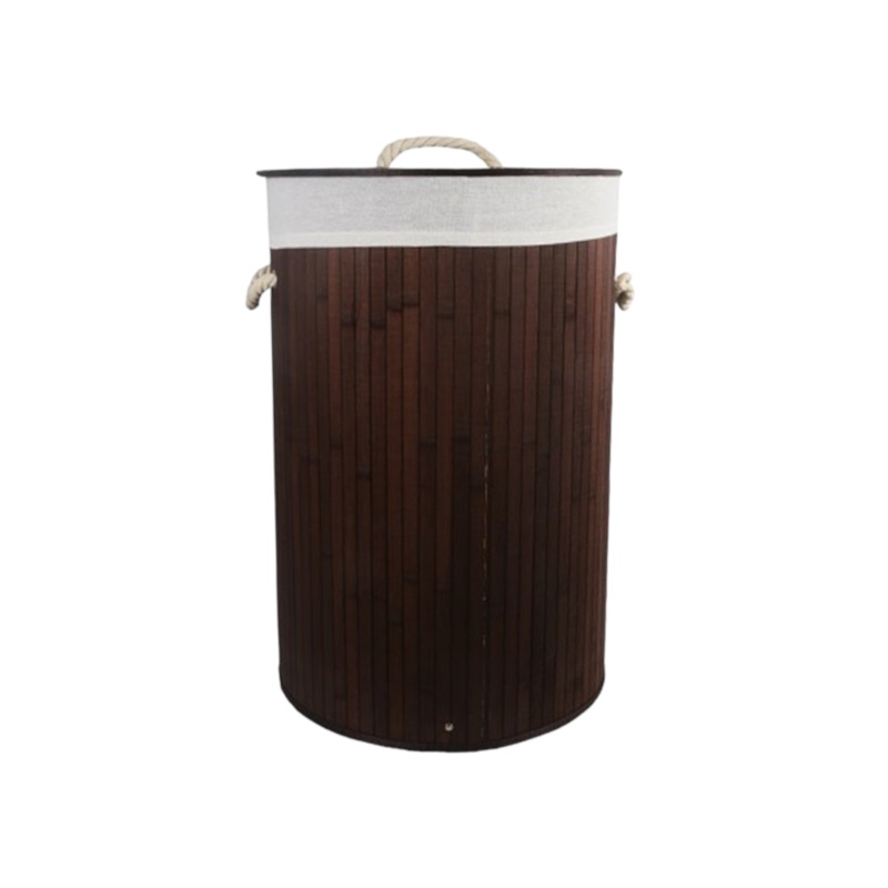 Aqua Bamboo Foldable Laundry Basket Round Brown 15606