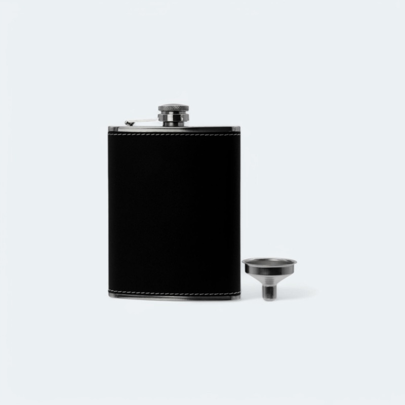 Bar Butler Hip Flask Stainless Steel with Black Leatherette Cove and Funnel 250ml