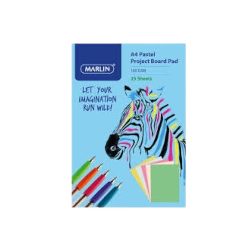 Marlin A4 Pastel Project Board Pad 160GSM 5 Colour 25 Sheet