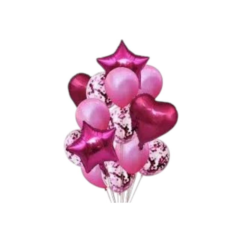Party Foil & Latex Bouqeut Balloon Set 14pc Cerise Pink