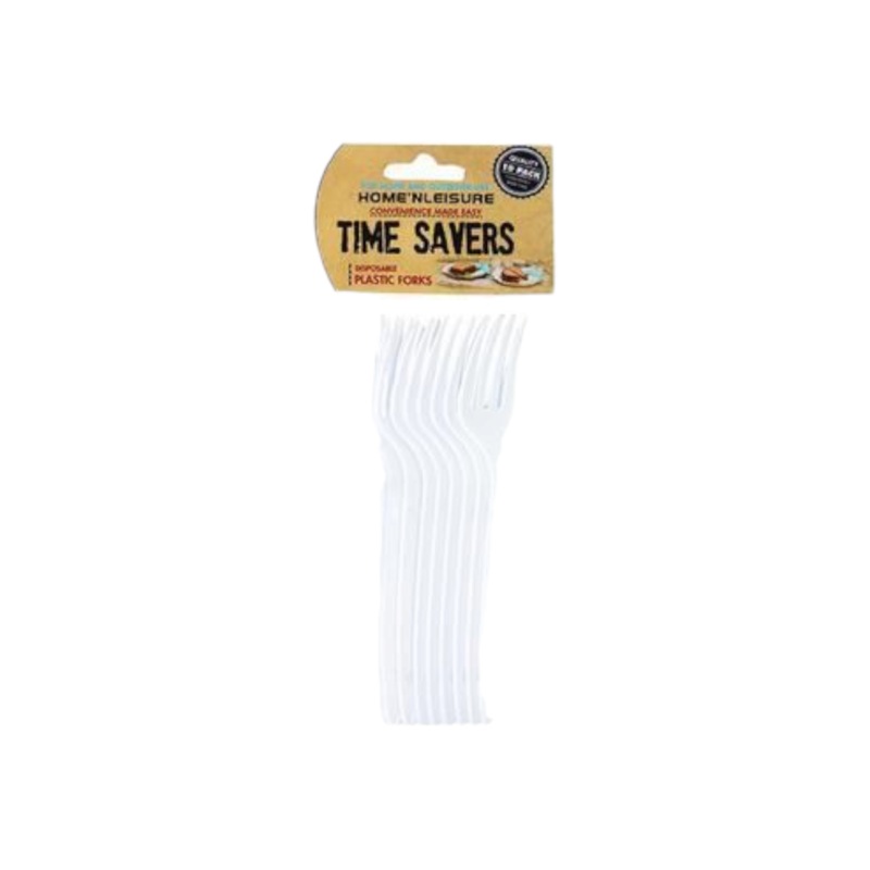 Time Savers Disposable Cutlery Plastic Fork 10pcs White & Clear