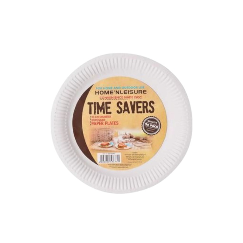 Time Savers Disposable Picnic Paper Plates 23cm 20pack