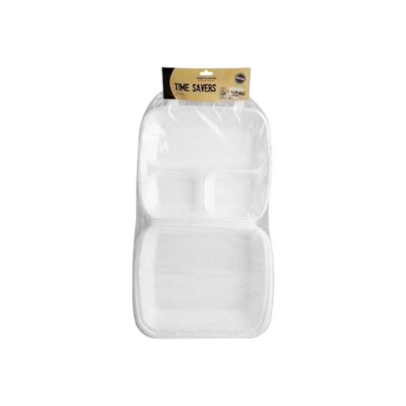 Time Savers Picnic Styrofoam 3-Division Boxes 4pack Disposable Fomo Food Tray Clamshell