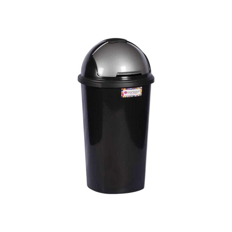 Contour Housewares 50L Waste Bin Black with Helmet Flip Top Dome Lid Buzz