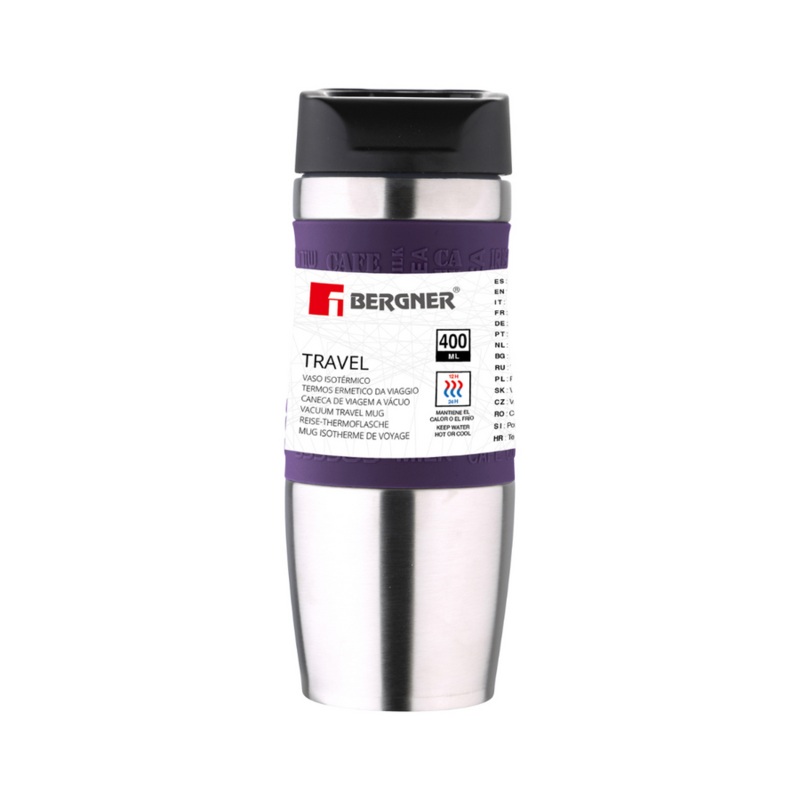 Bergner Vacuum Travel Flask 400ml Purple Stainless Steel Purple SGN2219