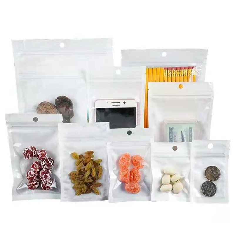 Clear-White Zip Lock Pouch Resealable Stand-up Bags with Hang Hole 10.5x15cm 200g 25pack