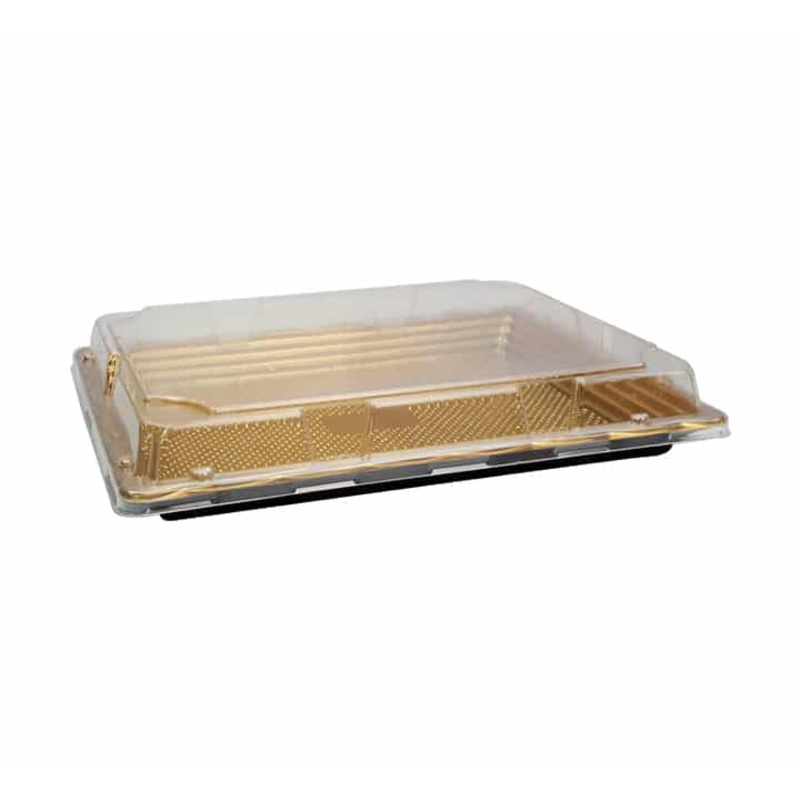 Disposable Serving To Go Plastic Tray Gold 11x16cm with Clear Lid