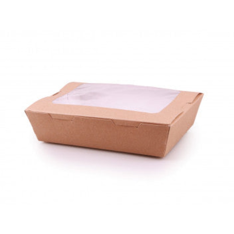 Kraft Paper Food Lunch Box Large Inner White with Window Lid 5pack