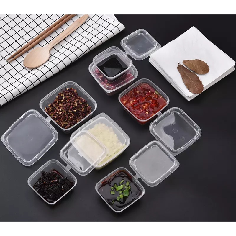 Disposable Sauce Tub Square 80ml with Hinged tight Lid 25pack