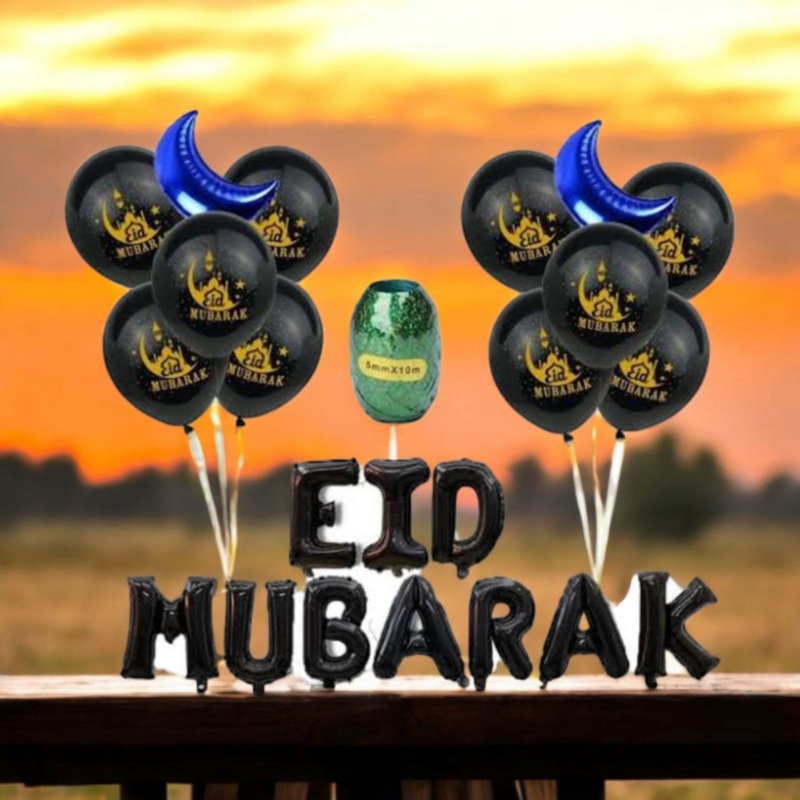 Eid Mubarak Balloon Black 10pcs Set