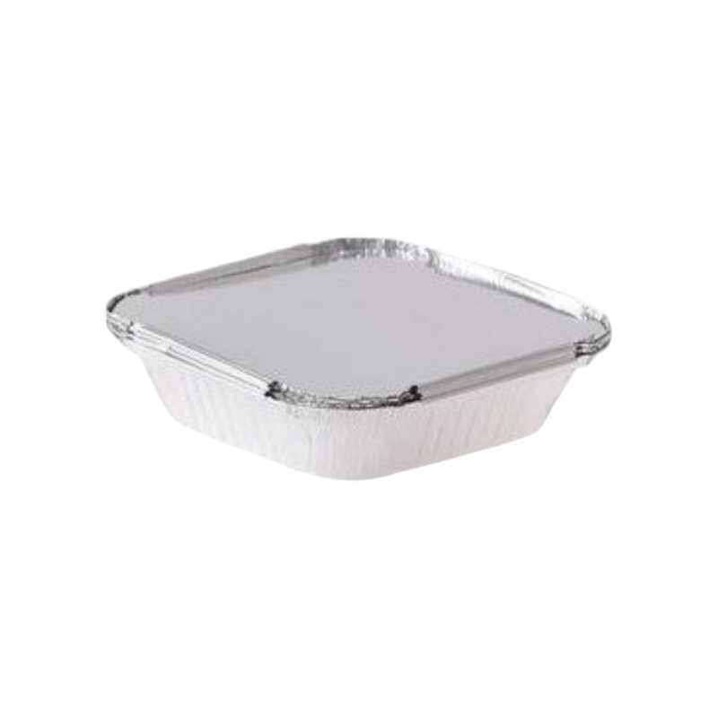 Time Savers Aluminium Foil Takeaway Container 14.5×14.5x3cm with Poly PVC Lid Card Lid 5pack