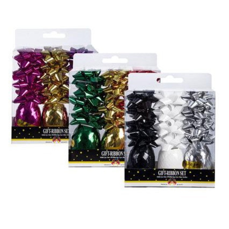 Metallic Ribbon 3-Rolls 10m & 12-Bows 5cm