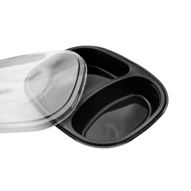 Mpact Lunch Meal Container Box 2-Division Black with PET Clear Lid 10pack