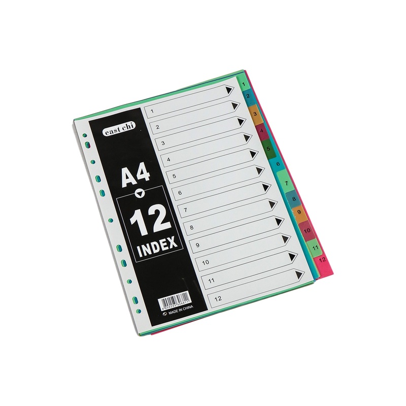 A4 Index Divider 1 to 12 PVC Rainbow DIV064