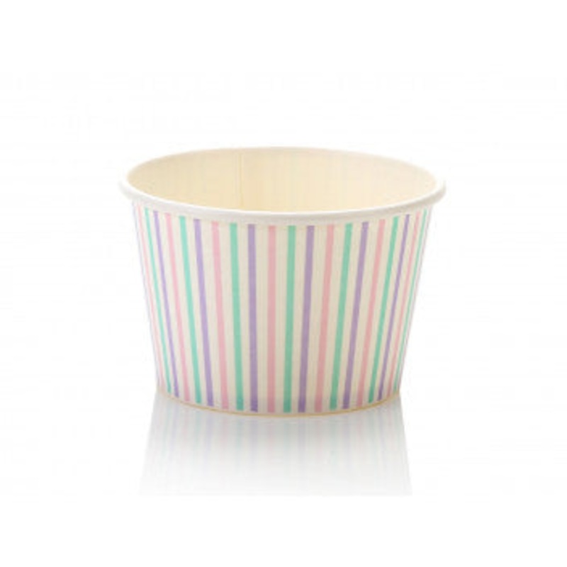 Ice Cream Paper Cups 250ml Multicolor Stripes Vintage Tubs 10pack