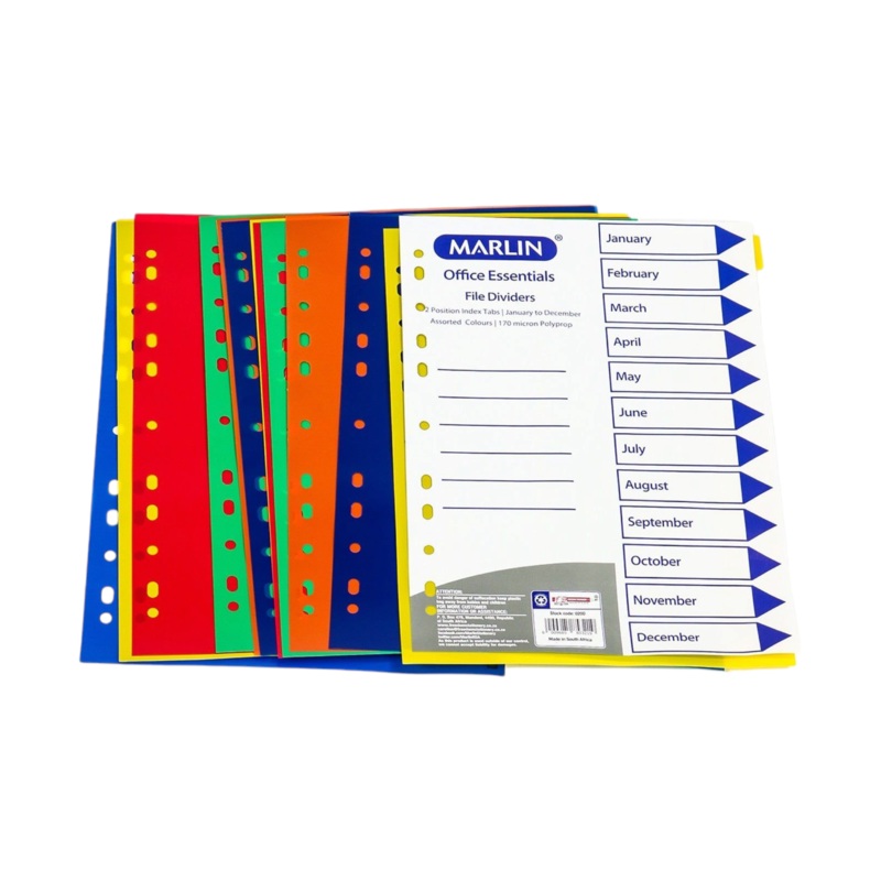 Marlin A4 PVC Divider Months Jan-Dec Rainbow DIV007M