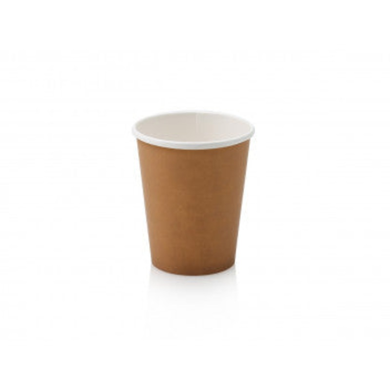 250ml Paper Coffee Cup Single Wall Brown with Black Sip Lid 10pack