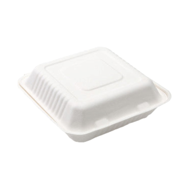 Biodegradable Sugar Cane Lunchbox 1.2L Clamshell Square White