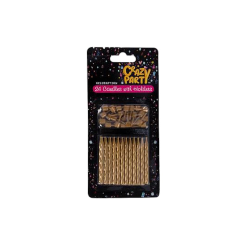 Birthday Candle with Holder 24Pcs Gold
