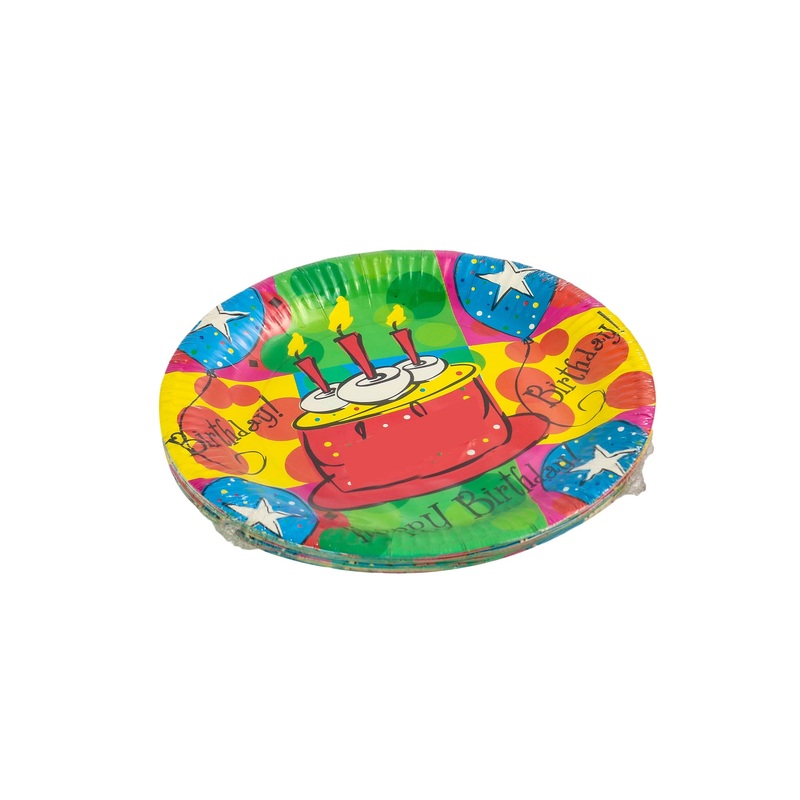 Disposable Party Paper Plates Printed Happy Birthday 10pack ZL-6042