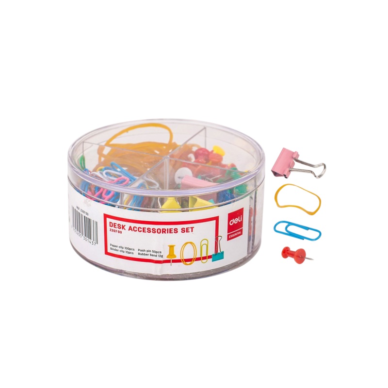Deli Desk Accessories Set Paper Clip-Push Pin-Binder Clip Asstorted