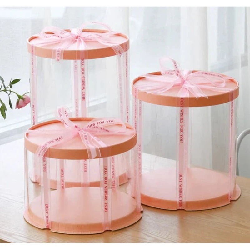 PVC Cake Gift Box Transparent Double Layer Round Heigthened