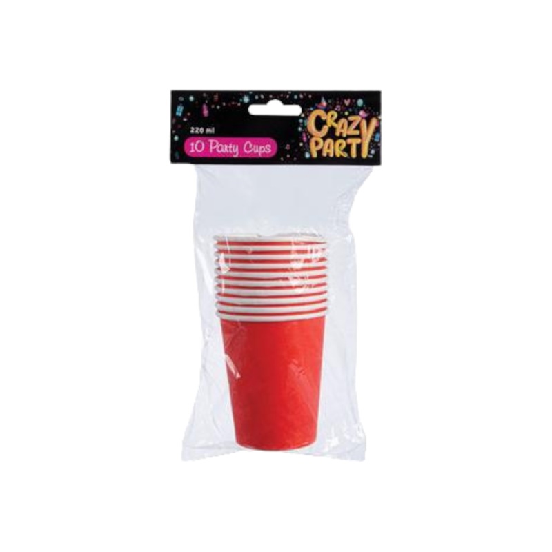 250ml Disposable Picnic Party Paper Cups Red 10pack