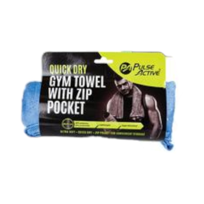 Pulse Active Fitness Gym Towel with Zip Pocket 40x90cm