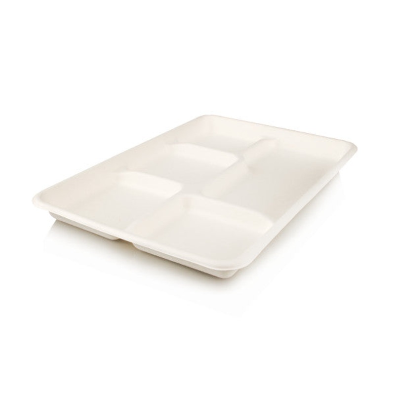 Biodegradable Sugar Cane Airliner Serving Platter 5-Compartment Tray Large 10pack