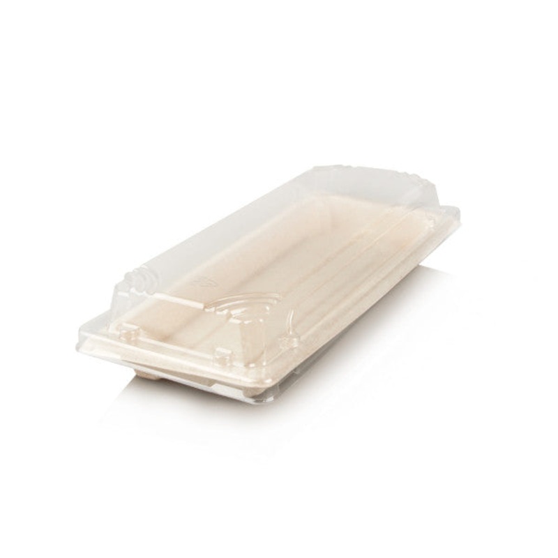 Biodegradable Sugar Cane Sushi Tray 217×136 Medium with Pet Lid 22×9.5cm 5pack