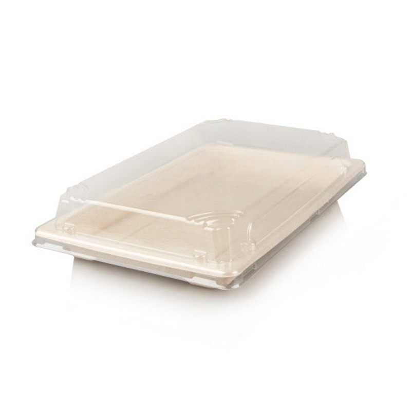Biodegradable Sushi Tray Sugar Cane 217×136 Medium with Pet Lid 217×136 5pack