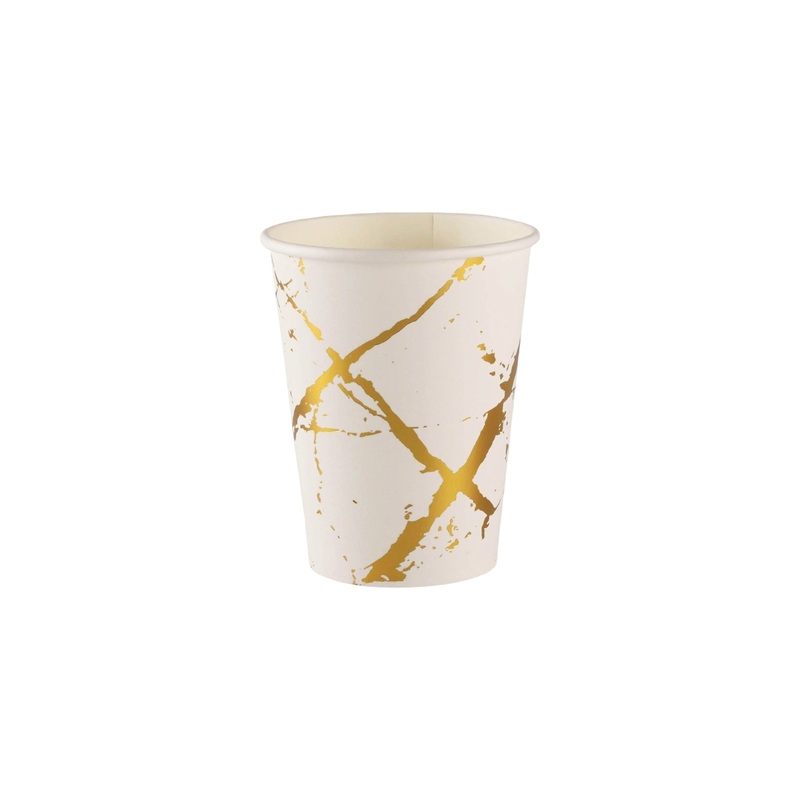 Dispisable Party Paper Cups White Marble Gold Print 270ml 10pack