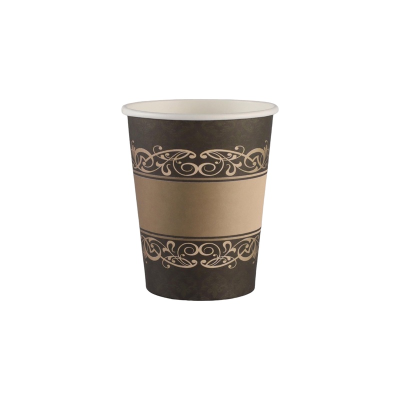 Disposable Party Paper Cups Gold with Black Print 260ml 10pack