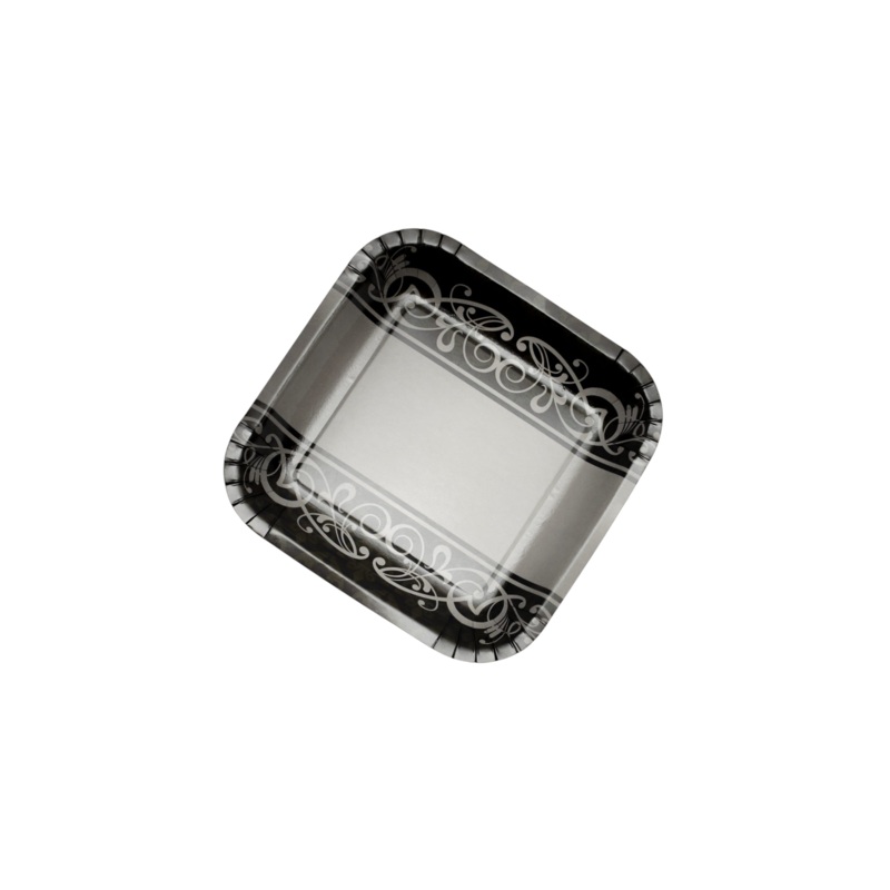 Disposable Party Paper Plate Square Grey with Black print 7Inch 18cm 10pack