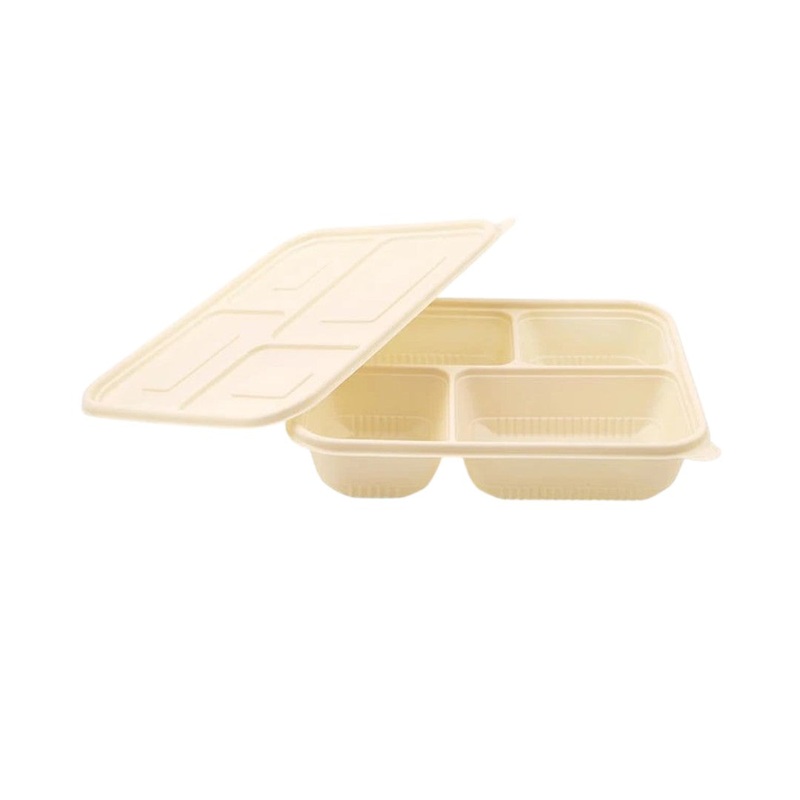 Disposable Plastic Food Tray 4-Division with Lid 22.5×19.5cm 10pack