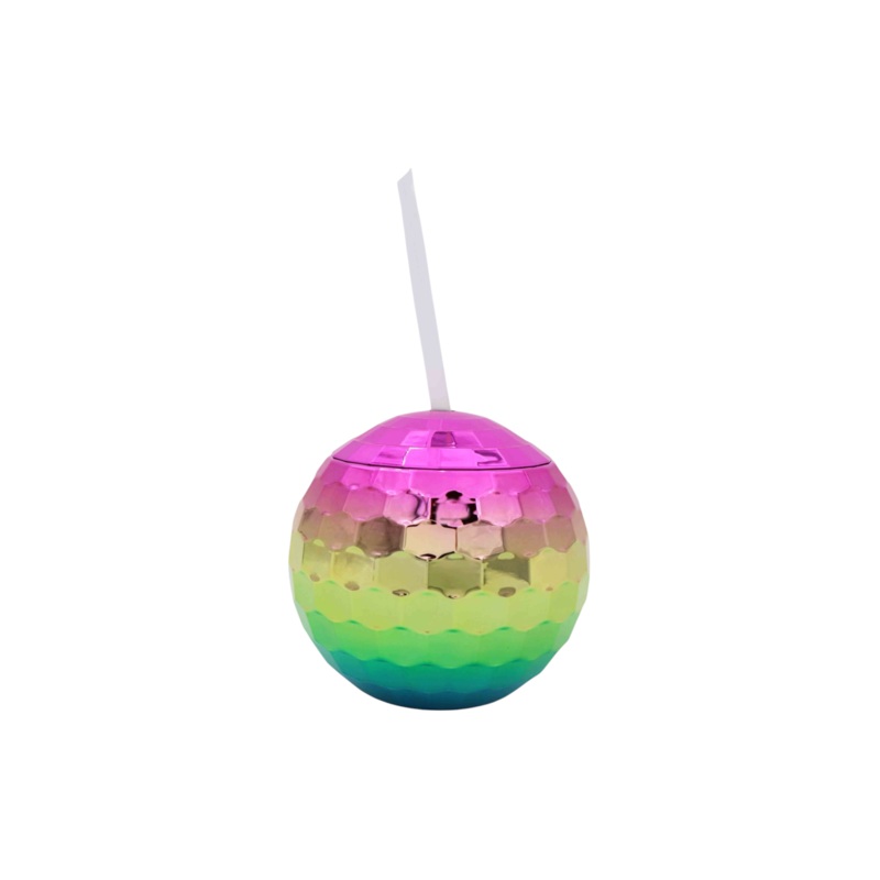 Rainbow Disco Ball Smoothie Cup 350ml Tumbler with Straw
