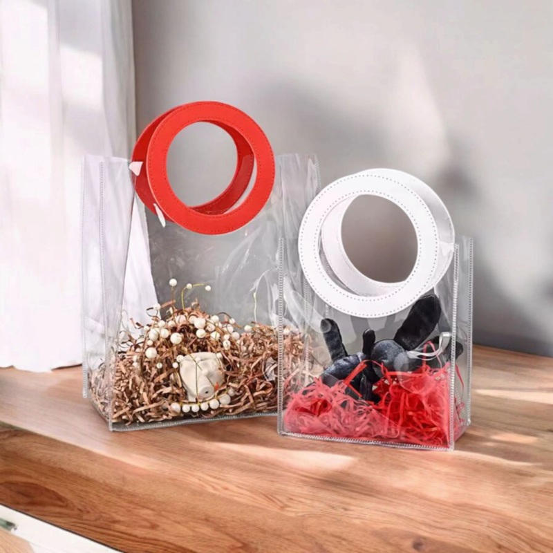 Transparent PVC Plastic Shoulder Gift Bags Round Handle