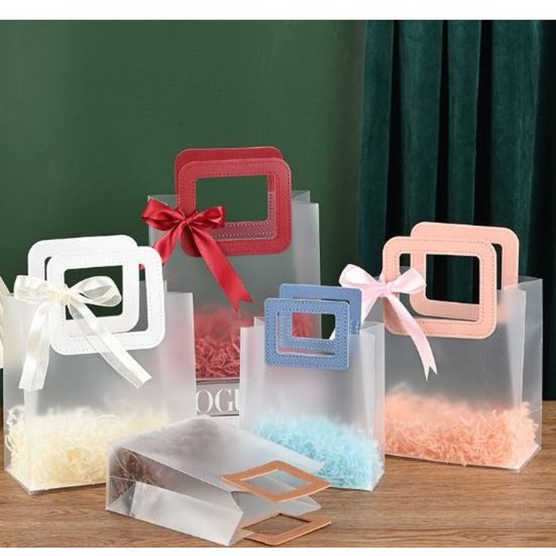 Transparent PVC Plastic Shoulder Gift Bags Square Handle