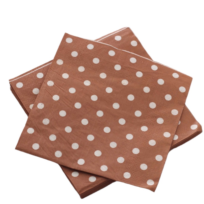 Luncheon Napkin Paper Serviettes 2ply Brown Polka Dot 33x33cm 20pack
