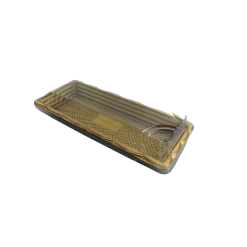 Disposable Serving To Go Plastic Tray Gold with Clear Lid Rectangle XPP610