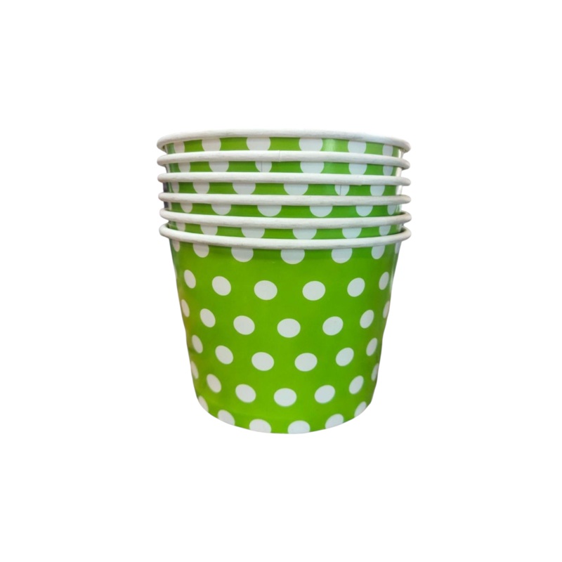 Popcorn Bucket Paper Holder Green Polka Dots 13.5×10.5×10.5cm 1pc