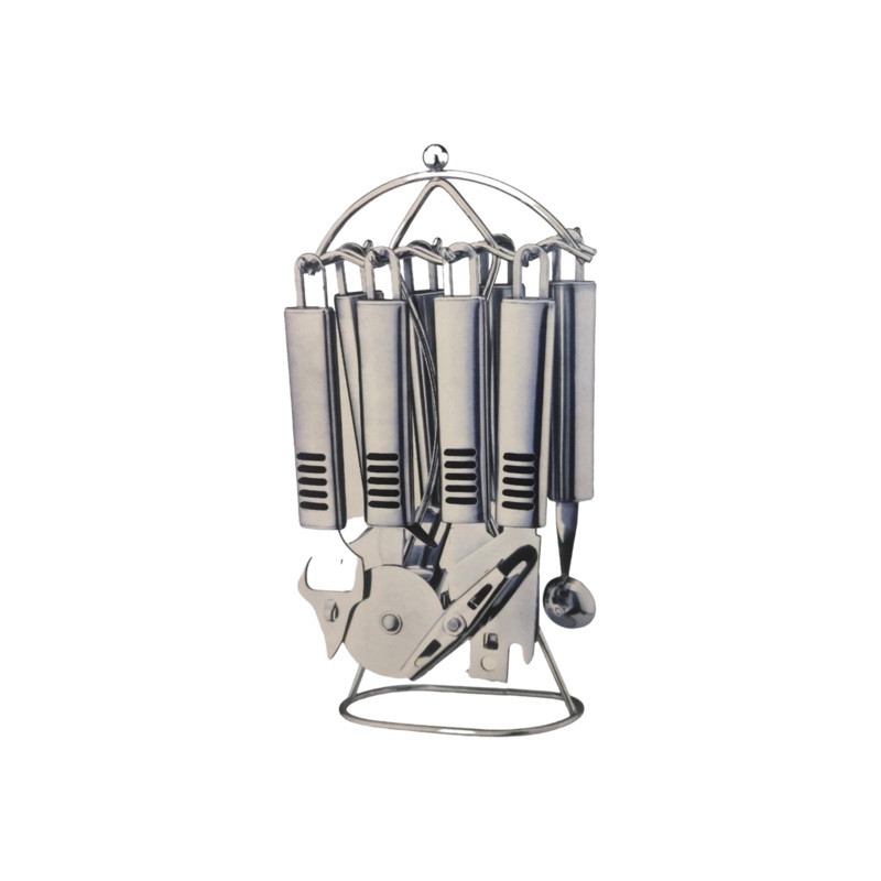 Kitchen Tool Set On Rack 7pc Stainless Steel