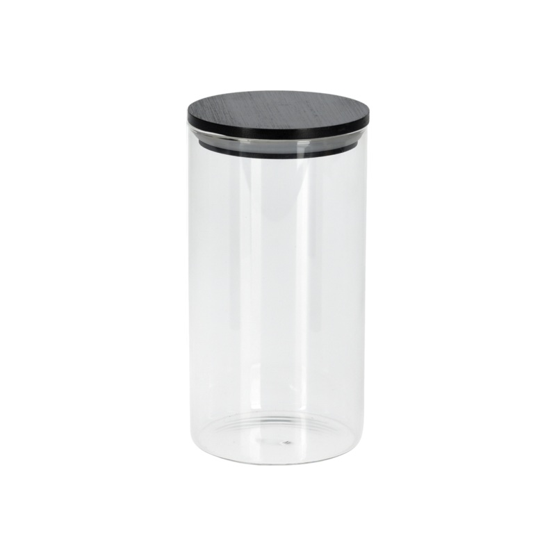 EH Glass Jar Canister Round with Black Lid 1300ml 21904