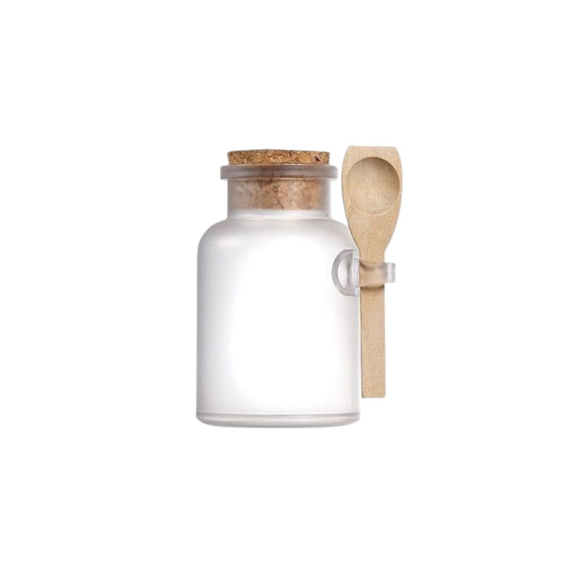 100ml Plastic Frosted Honey-Bath Salt Jar 5cmx8cm with Wooden Spoon & Cork