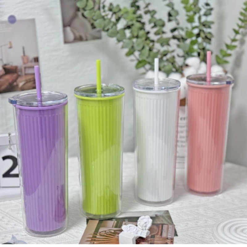 Acrylic Drinking Tumbler Bottle 720ml with Lid & Straw 23x9cm